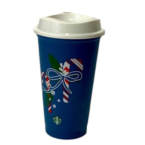 Starbucks 2021 Christmas Holiday Blue Candy Cane Color Changing Reusable Hot Cup - Picture 1 of 5